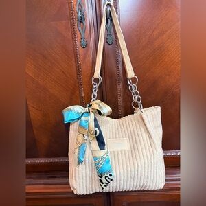 Meiduola NEW Cordoroy/chenille tote. Beige textured tote is fun & fashionable